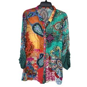 John Mark Multicolored Button Down Shirt with 3/4 Sleeves and Dress Shirt Collar